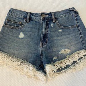 Free people Denim Shorts with Lace Trim